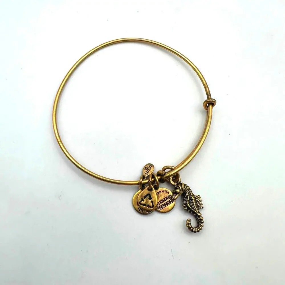 Alex and Ani SEAHORSE Gold tone Bangle Bracelet Beach Coastal Summer Casual